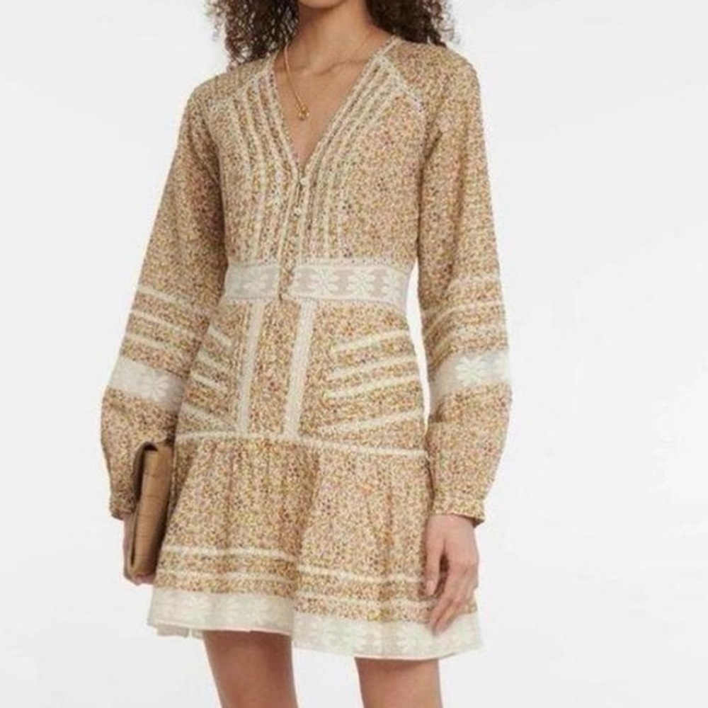 Veronica Beard Beige Floral Lace-Trim Mini Dress